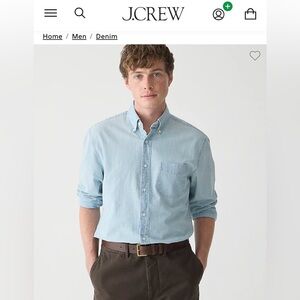 J. Crew Mens Slim organic cotton chambray shirt in five-year wash, Medium